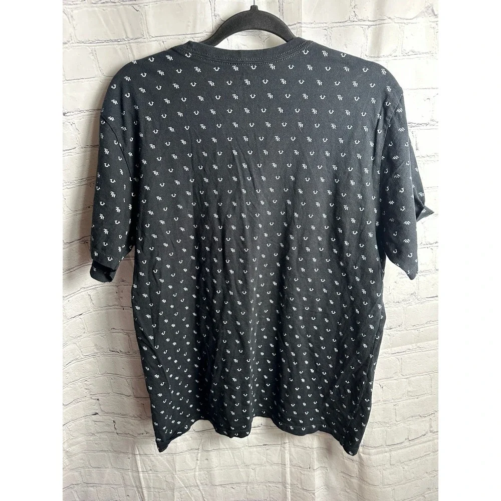True Religion Graphic Print T-Shirt All Over Logo Black XL/TG